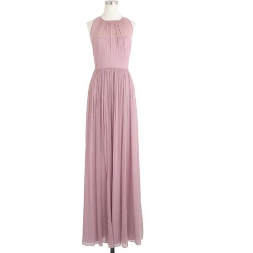 NWT J. Crew Megan Long Dress in Silk Chiffon in Dusty Thristle size 2